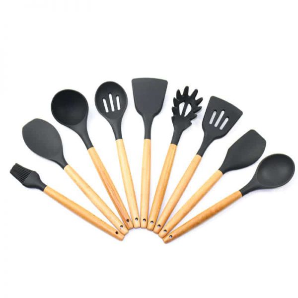 black silicone cooking utensils set