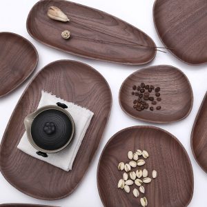 asymmetric oval black walnut vegetable plates