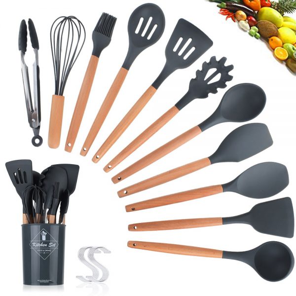 black silicone cooking utensils set